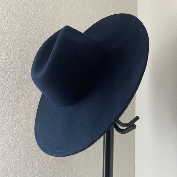 Chic Navy-Blue Wide Brim Fedora Hat- One Size Fits Most, Women's Wool Fedora Hat - Picture 13 of 15